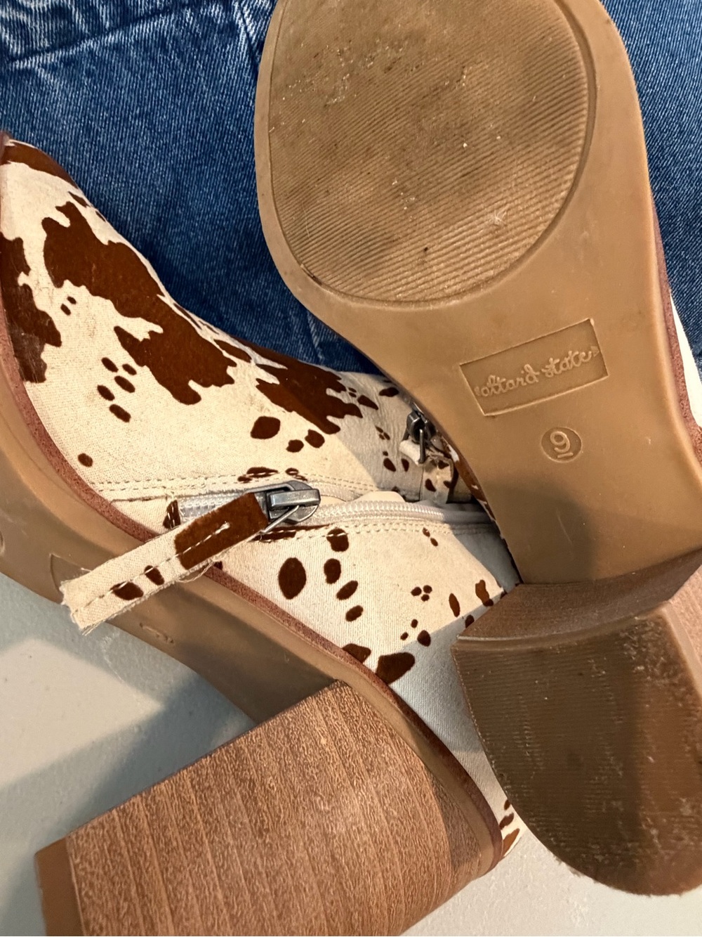 Altar’d State Women's Cowprint Ankle Booties - Brown/White sz 9 - Picture 6 of 6